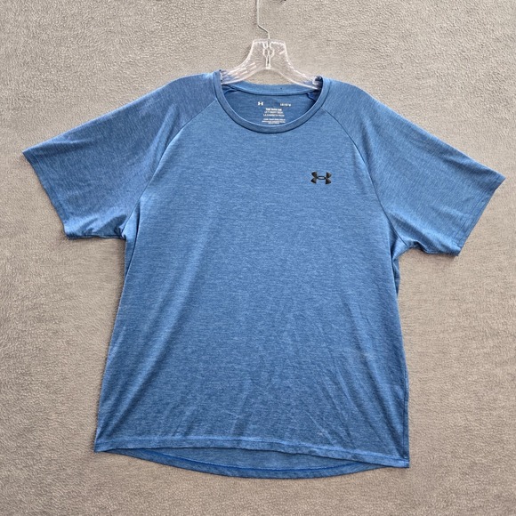 Under Armour Men Shirt Large Blue Logo Short Sleeve Crew Neck Tech Tee - Picture 1 of 10